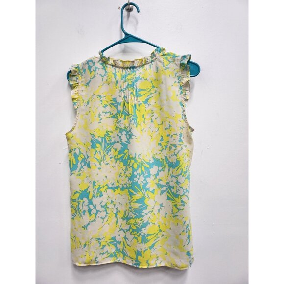 Rose & Olive Womens Blouse Top Medium Yellow Blue Floral Ruffle Sleeveless BOHO - Picture 8 of 8